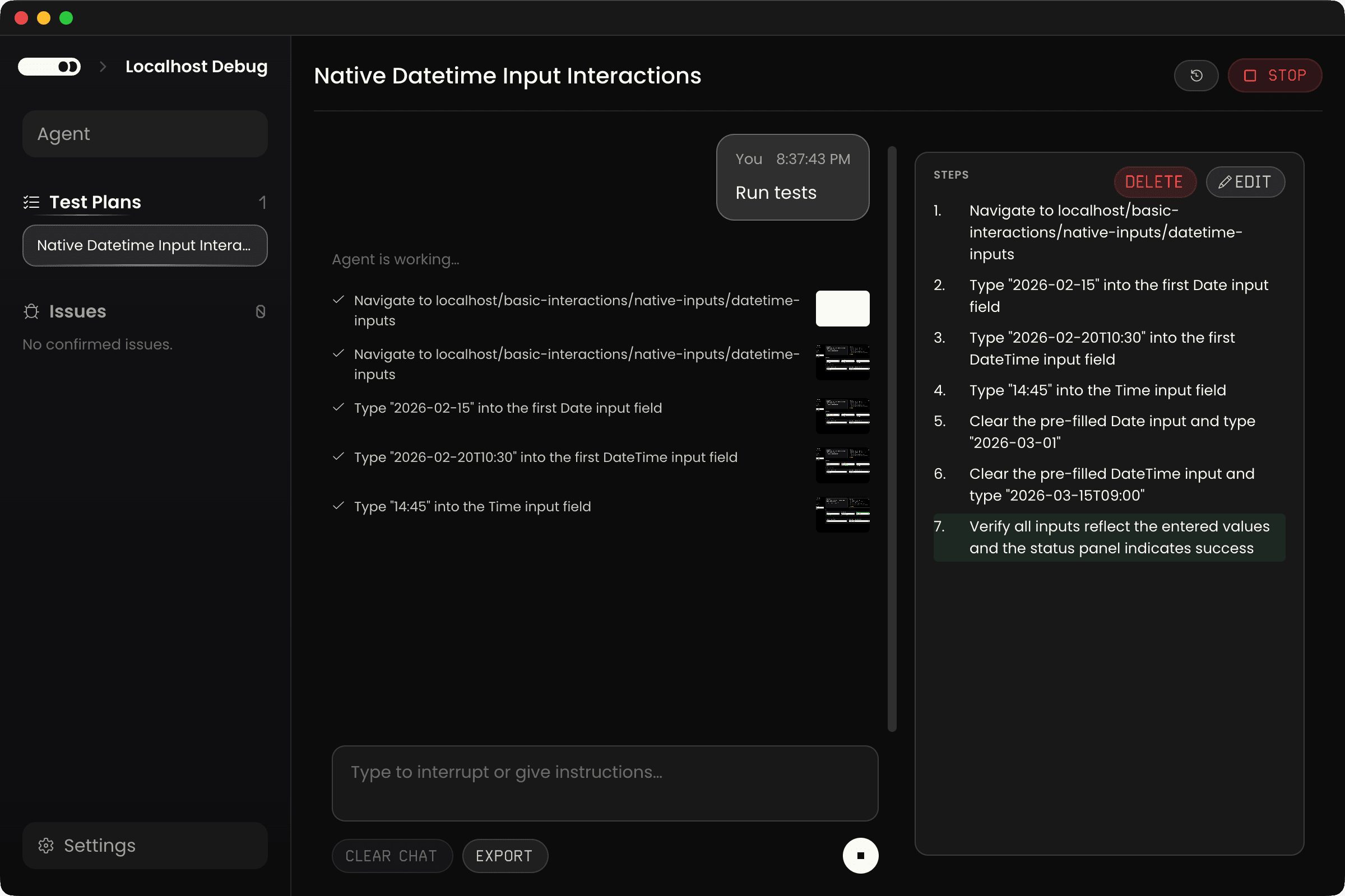 Test localhost screenshot
